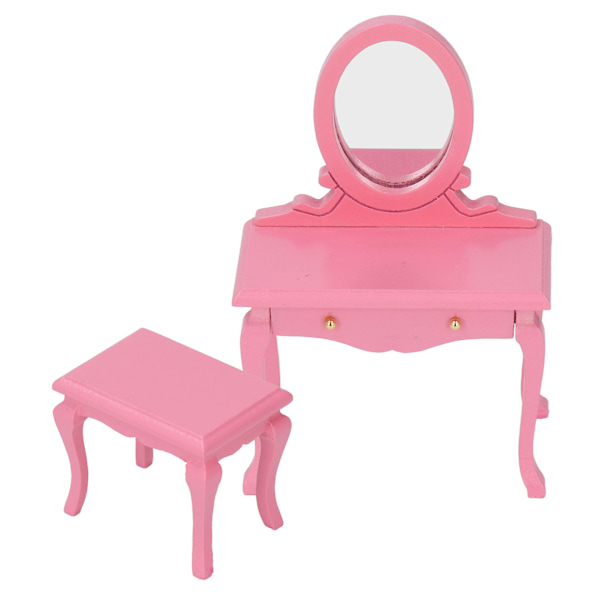 Dukkehus Sminkebord 1:12 Skala Pink Høj Simulation Lys Farve Mini Sminkebord til 1:12 Dukkehus
