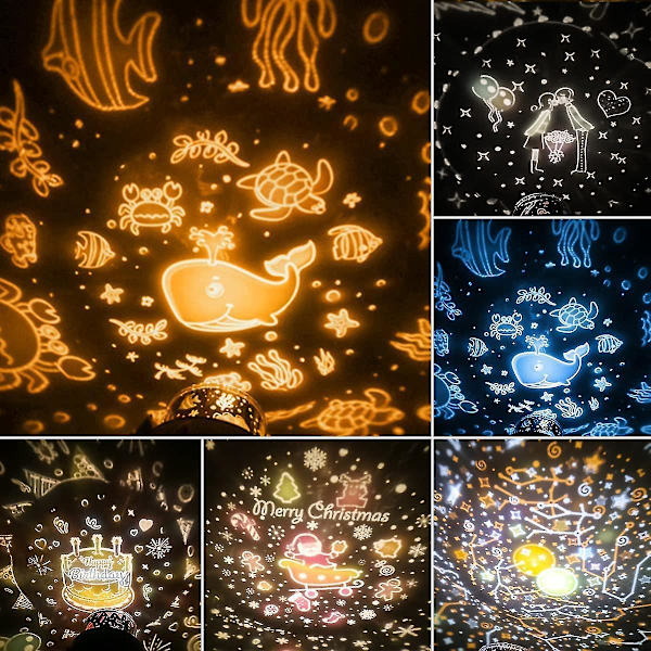 Stjernehimmel Nattelys Projektor med Musik, Fjernbetjening, Timer - 6 Farver