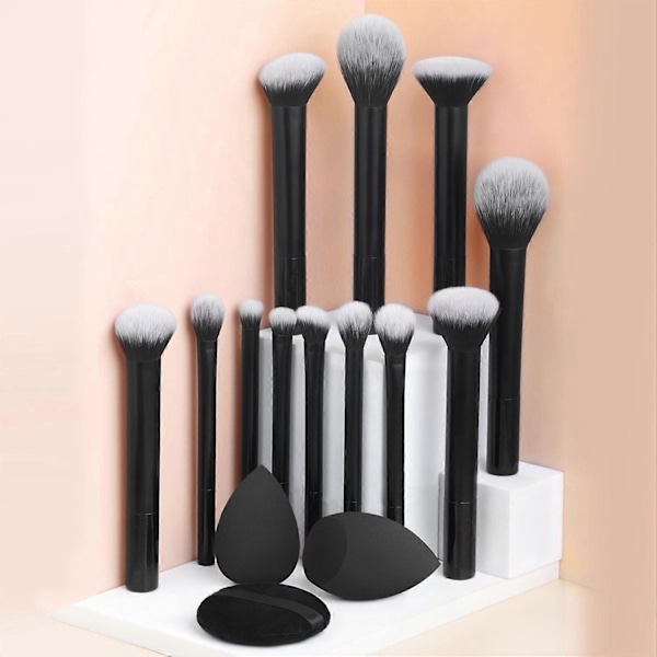 12 stk. Makeup Børstesæt Plastik Simpel Stil Baby og Multifunktionel Puf til Skønhed og Makeup sort1
