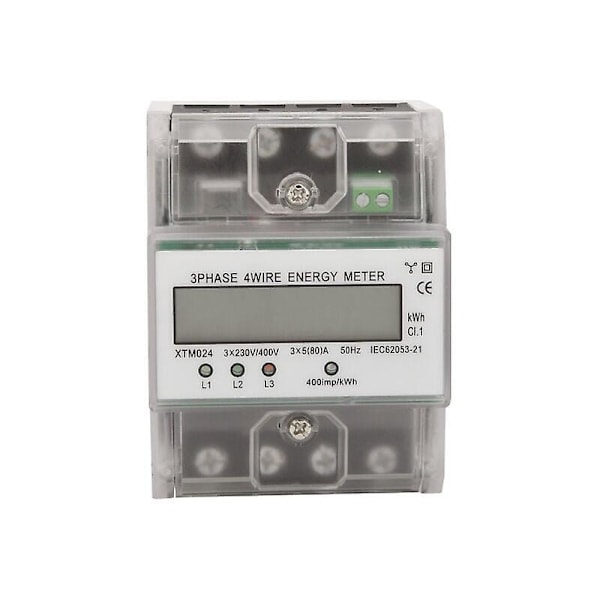 Trefas 4-tråds energimätare 220/380V 5-80A Energiförbrukning kWh Mätare DIN-skena installation Digital elmätare med bakgrundsbelyst LCD-display, mod