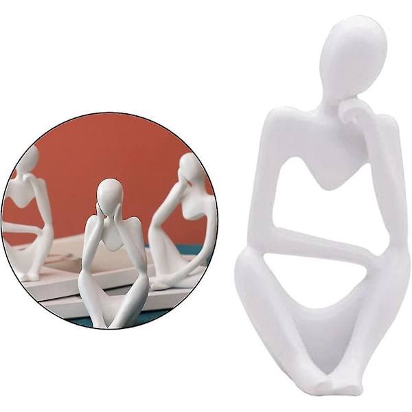 Tänkaren Staty, harts Tänkaren Abstrakt Skulptur Staty Moderna Karaktärsfigurer Vit Upprätt