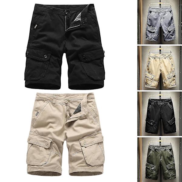 Army Green Miesten Löysät Shortsit Vetoketjulla ja Useilla Taskuilla