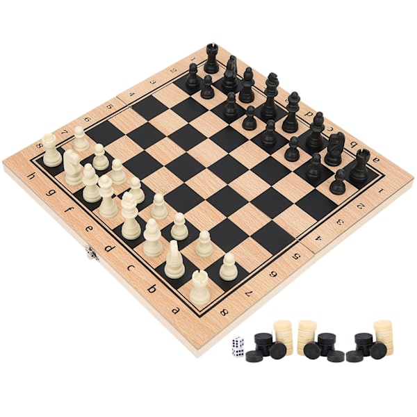 3-i-1 Trä Schack Dam Backgammon Fällbar Bärbar Interaktiv Schackbräde LeksakM 29 x 29cm / 11.4 x 11.4in