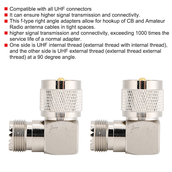 2st UHF hane PL259 till hona SO239 rätvinklig RF koaxialadapter kontaktomvandlare