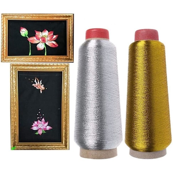 2 Rullar Broderitråd Polyester Sytråd, för Datoriserad Brodering och Dekorativ Sömnad 3600M/Spole (Guld, Silver)