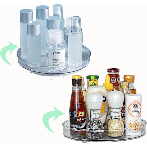 Lazy Susan køkkenskab drejeskive krydderihylde - Frugt, snack og salat opbevaringsbakke - Skab, spisekammer, badeværelse, bord, kosmetisk arrangør