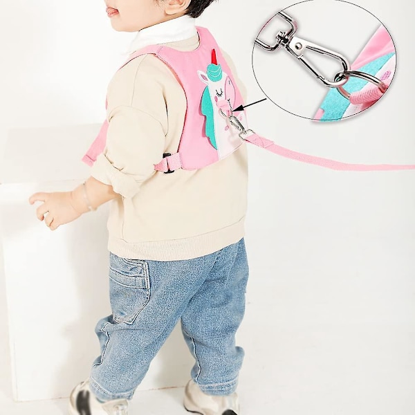 Sikkerhedssele til småbørn og anti-tabt håndledsforbindelse til piger/drenge rejser (Pink, Enhjørning)