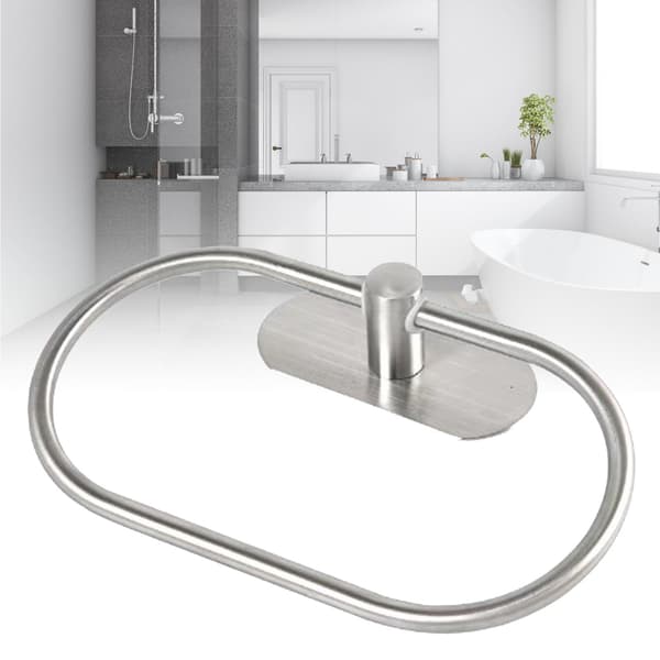 Handduksring Rostfritt Stål Väggmonterad Stansfri Installation Modern Oval Handdukshållare Silver