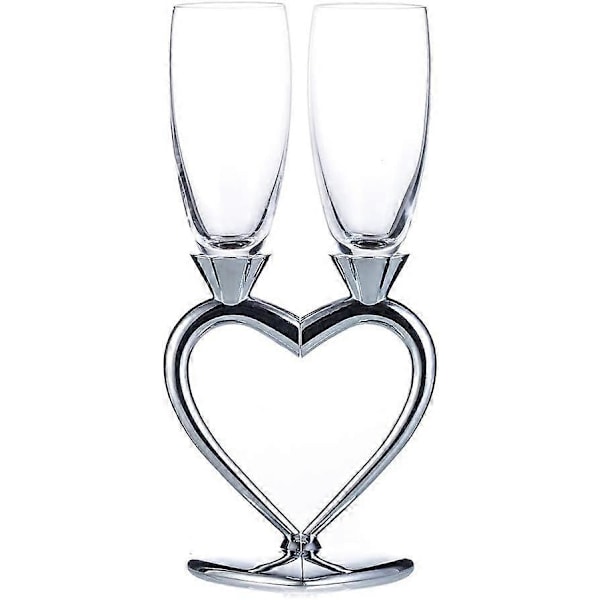 2-delt Kreativt Champagneglass Sett Bryllup Hjerte Bryllup Champagne Gaver, Sølv