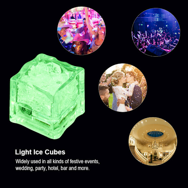 12 st färgglada flytande sensor LED-isbitar ljus bröllopsfest dekorativa isbitar (grön)