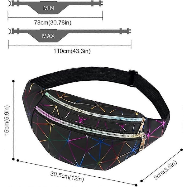 Midjeväska, Holografisk Magväska med PU-läder, Glänsande Bältesväska Festival Rave Bumbags för Damer