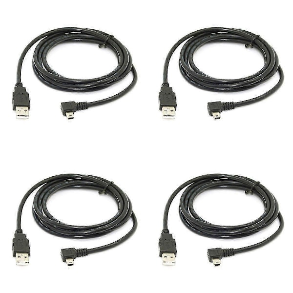 4 stk. 1,8M Mini USB B Type 5Pin Han 90 Grader Venstre Vinklet til USB 2.0 Han Datakabel Sort Farve