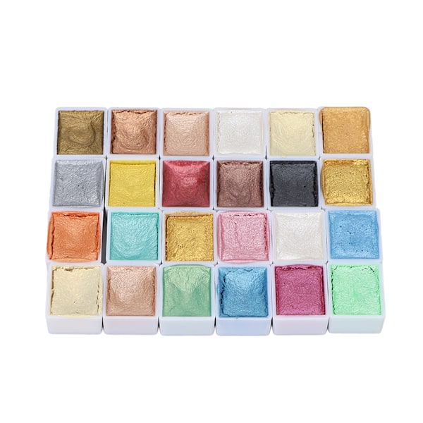 24 st Metallic Macaron Solid Pearlescent Akvarellfärg Set för Målning Nagelkonst