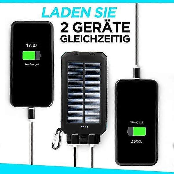 Aurinkovoimapankki, 20000mah vedenpitävä aurinkolaturi ulkoinen USB-akku 2 ulostulolla tableteille ja muille, taskulampulla ja kompassilla June 6.15