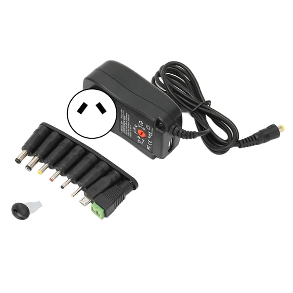 Multifunksjonell 30W universell strømadapter med USB-port, justerbar spenning, 100‑240V AU-plugg