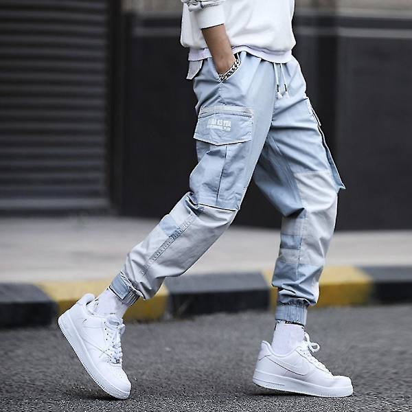 Japanska Harajuku Fashion Herr Sweatpants - Casual och stilful Streetwear Cargo Byxor XL blå