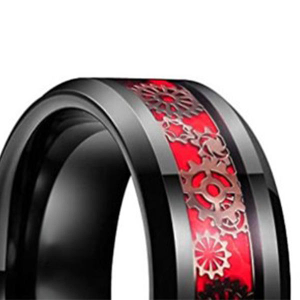Växel Patch Ring i rostfritt stål för män och kvinnor, moderiktig ring, smycken för dejting, dansfest, svart och röd