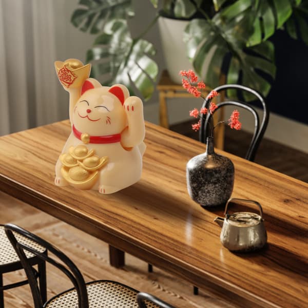 Solcelledrevet Lykkekatt Ornament - Gul