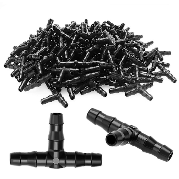(190 kpl) 4/7 mm muovinen T-liitin letkulle, piikikäs T-liitin puutarhan kasteluletkulle