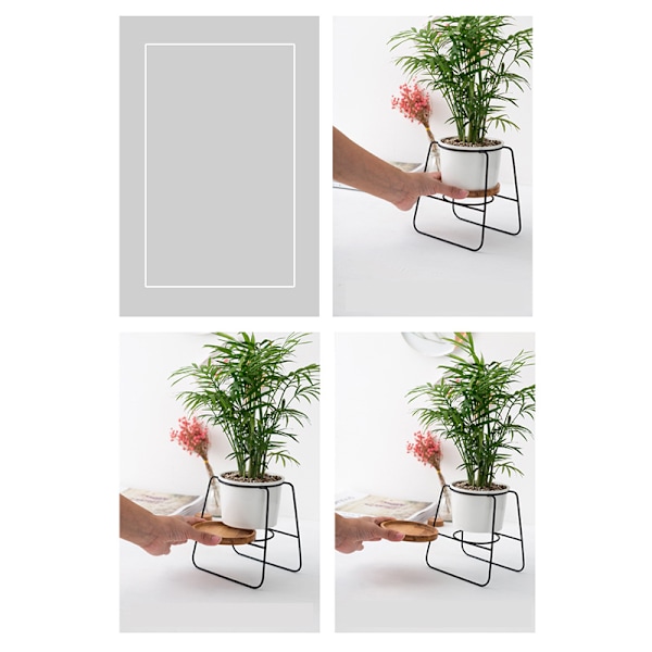 Sukkulente potter med stativholder Hvid moderne keramisk blomsterkrukkepotte Sort jernstativ Bambusbakke Hjemmekontor Indendørs dekoration
