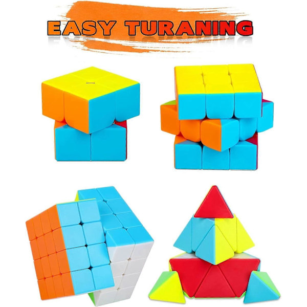 Speed Puzzle Cube, 4-pack Stickerless Cube Set 2x2 3x3 4x4 Triangel Pyraminx, Lättvriden 3D Speed Puzzle Cube Spel Gåva Leksak för Barn Vuxna