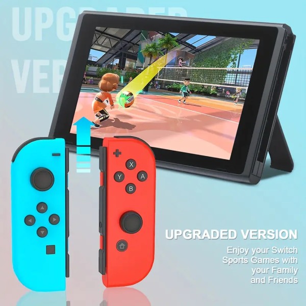 Joycon trådløs controller erstatter Nintendo Switch, understøtter wake-up funktion, venstre og højre fjernbetjeninger med håndledsstropper-A red+blue