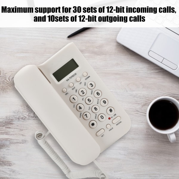 KX T076 Kablet engelsk fastnet hjemmekontortelefon (UK telefonlinje med tilfældig farve)(hvid)