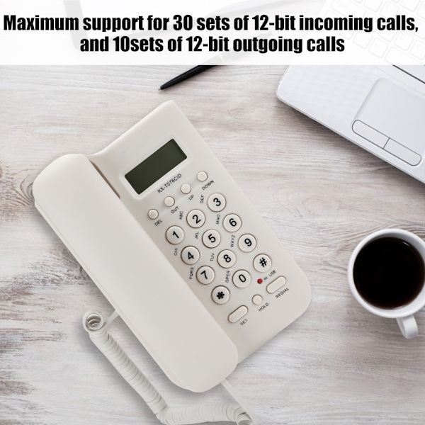 KX T076 kablet engelsk fasttelefon hjemmekontortelefon (UK telefonlinje med tilfeldig farge) (hvit)