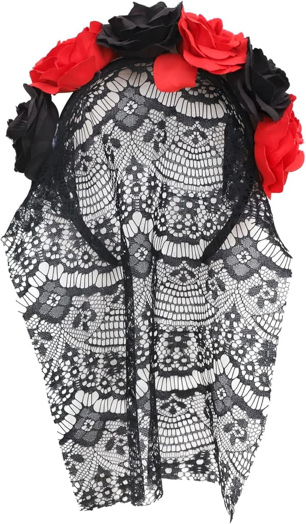 Halloween Gotisk Blomstergirland med Svart Slør Hårbånd Cosplay Bryllup Hodeplagg Kostyme Hodeplagg Tilbehør Red/Short