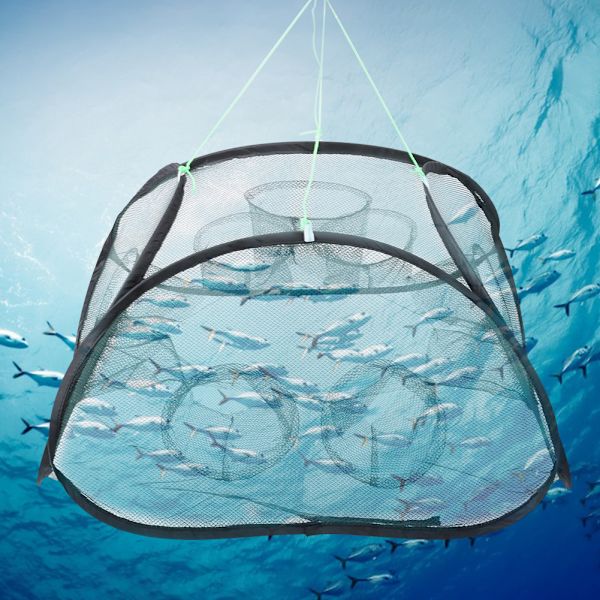 Handkast fiskenät hopfällbart nylon fiskenät fånga fiskfälla fiskeredskap 9 hål