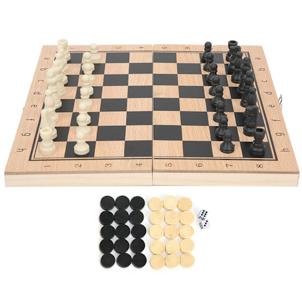 3-i-1 Trä Schack Dam Backgammon Fällbar Bärbar Interaktiv Schackbräde Leksak 24 x 24cm / 9.4 x 9.4in