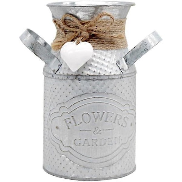 Hvid Vintage Chic Metal Dekorativ Vase, Mælkekande, Shabby Style, Rustik Stil, Metal Blomsterspand