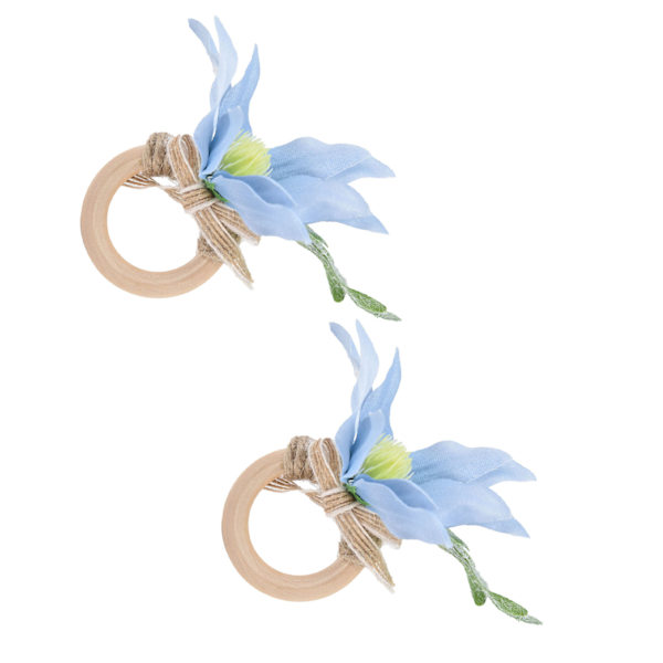 2 stk emulerende serviettring bordbord i tre blå enkel blomst serviettring til hjemmehotellfest Blå bukett
