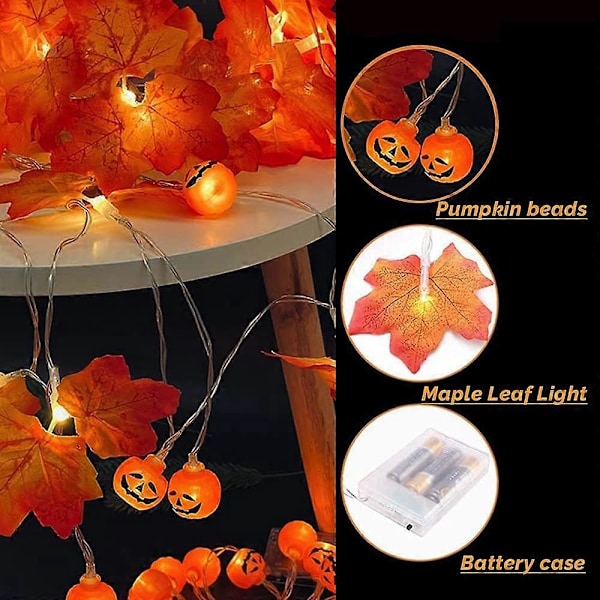 Halloween Ljusslinga Lönnlöv Halloween Dekoration 8 Lägen 20 LED Vattentät Partydekoration Med Fjärrkontroll