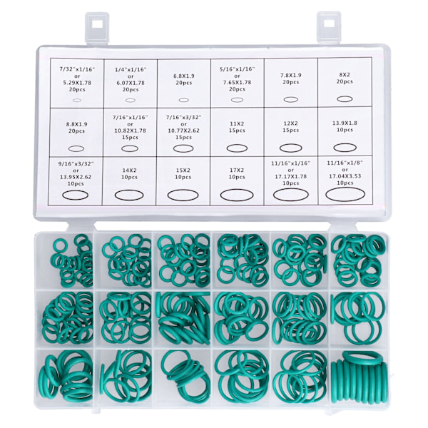 270-packning O-ringar Tätningsbricka Packning Sortiment Set 18 Storlekar Kit Gummigrommets för Reparation Grön