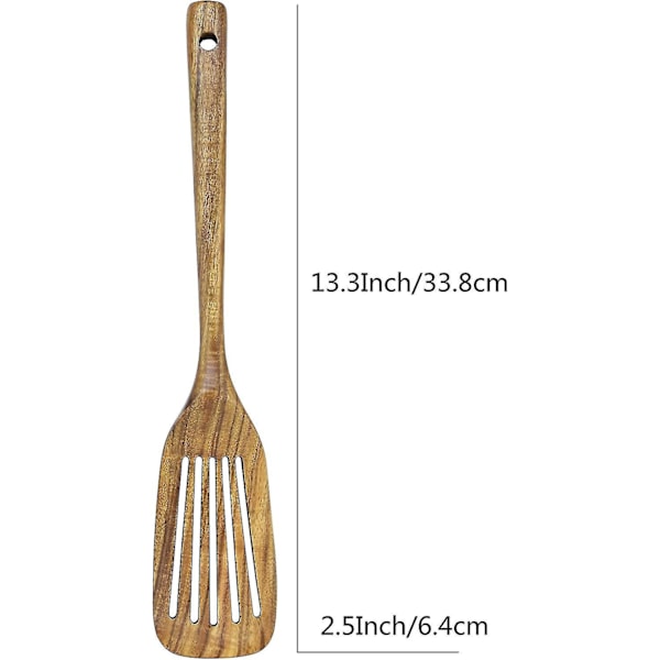 Trä Stekspade med Slitsar för Matlagning, Naturlig Teak med Långt Handtag, handgjord