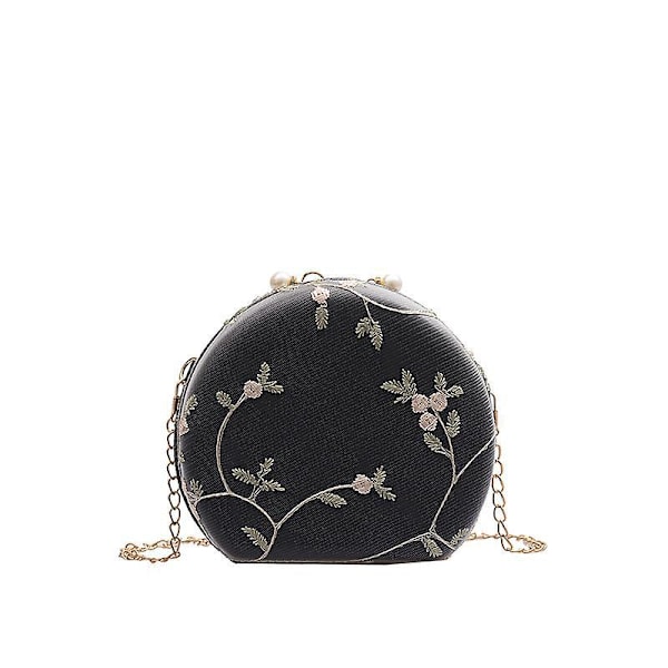 Dame Håndveske Fersken Hjerteformet Knipling Crossbody Skulderveske Clutch, Svart