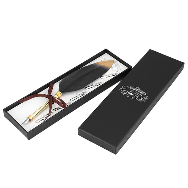 Retro Klassisk Stil Fjerpen Sæt Metal Kalligrafisk Pen Gaveæske til Studerende Sort