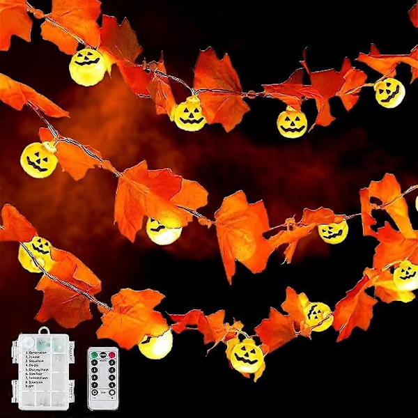 Halloween Ljusslinga Lönnlöv Halloween Dekoration 8 Lägen 20 LED Vattentät Partydekoration Med Fjärrkontroll