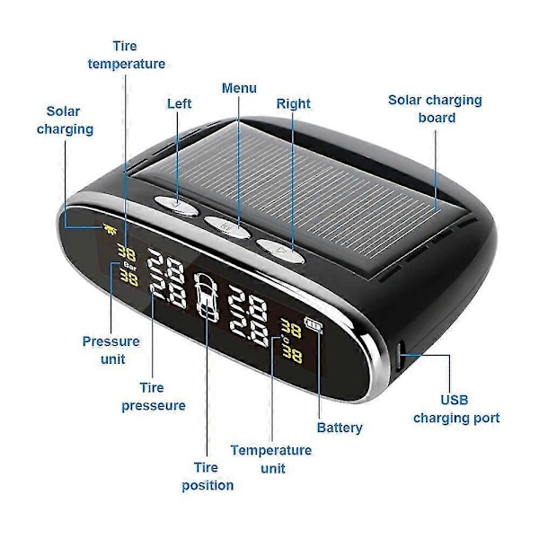 Bil TPMS Sensorer Däcktrycksövervakningssystem Trådlös Solar Auto Däck Diagnostikverktyg Testare Alarm Kit Digitala Tillbehör St1m290 -GSL