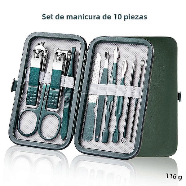 Professionellt Manikyrset för Män och Kvinnor med 7-18 Delar Nagelklippare i Rostfritt Stål Nagelverktyg med Resefodral i Läder Grön 7 st set