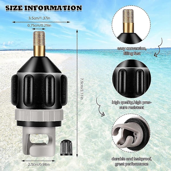 2-pack Uppblåsbar Båt SUP Pump Adapter Luftpump Konverterare Inflator Huvudkontakt För Uppblåsbar Kajak Stand Up Paddle Board Uppblåsning, Svart