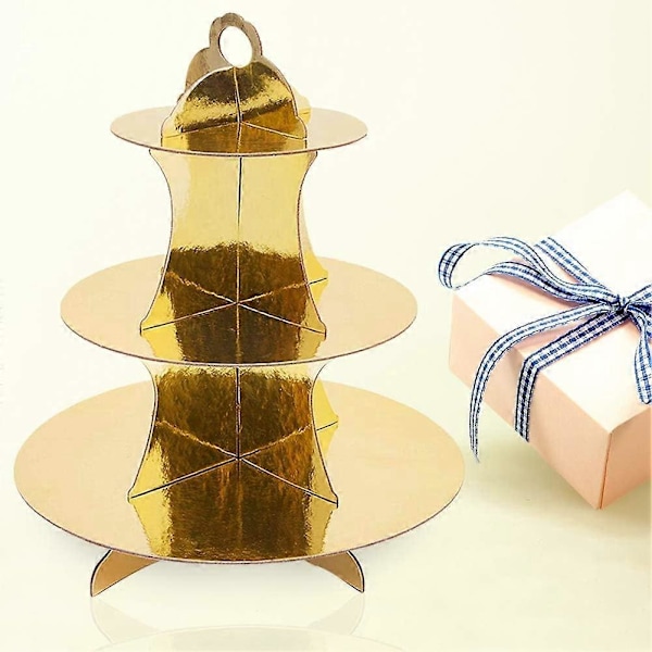 2-pack Kartong Cupcakeställ 3 Våningar Guld Dessertställ Runt Torn för Baby Shower, Födelsedagar, P