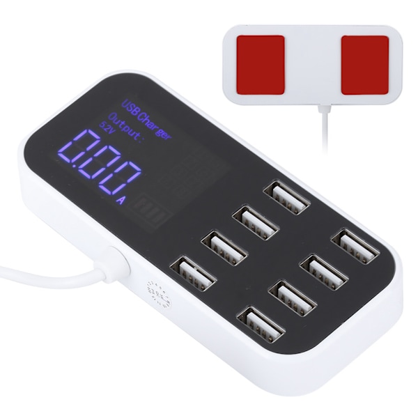 8 porter hurtigbillader, multippel USB-ladestasjon, digitalt display for IOS/Samsung