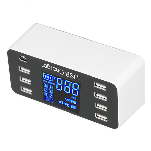 USB-ladehub ladestasjon 8 porter skrivebord vegg med LCD-skjerm for smarttelefon nettbrett AU-plugg 100‑240V