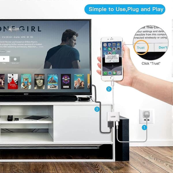 Apple Lightning til HDMI-adapter, Digital AV-dongle, 1080P Synkroniseringskabel til iPhone, iPad, iPod til TV/Projektor/Skærm, MFi-certificeret video