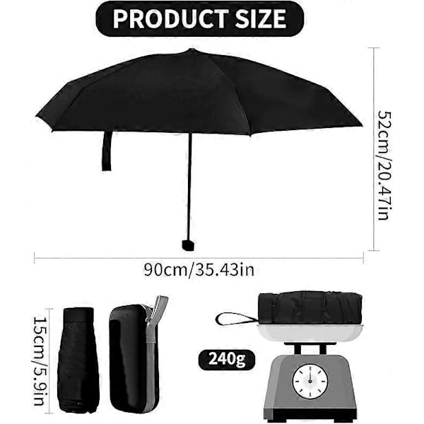 Kompakt paraply, 6-ribbigt paraply, stormsäkert, litet fickparaply, vindtätt, UV-skydd, ultralätt paraply, hopfällbart reseparaply