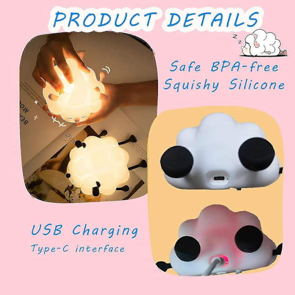 Söt Får Led Nattlampa, Uppladdningsbar Tecknad Silikon Sovrumslampa, Touch Sensor Timer Sänglampa Födelsedag Julklapp - CHSZ Rosa