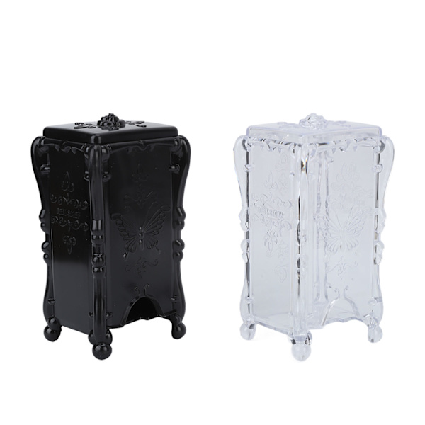 2 STK Bomuldspude Opbevaringsboks 3D Butterfly Rose Mønster ABS Transparent Sort Make Up Pad Holder med låg