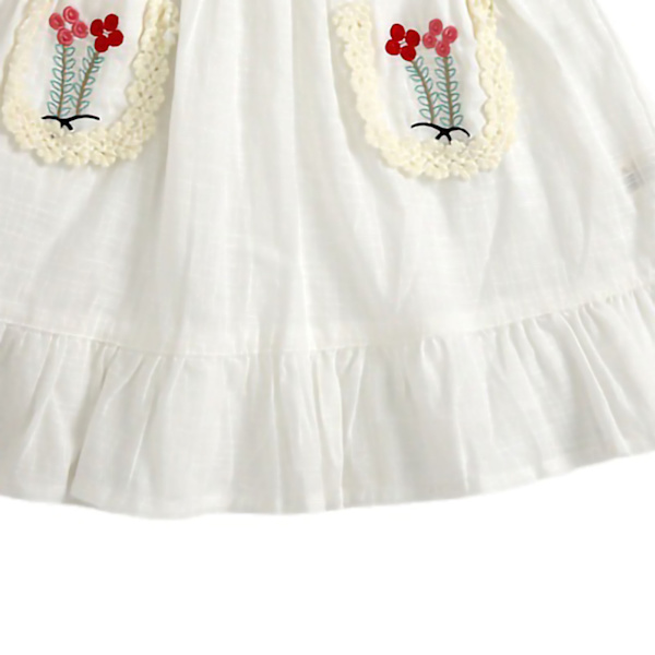 Babyflicka Klänningar Bomull Ärmlös Broderi Andningsbar Sommarklänning med Volangfåll för 1 Års Gamla Småbarn Vit 80cm / 31.5in